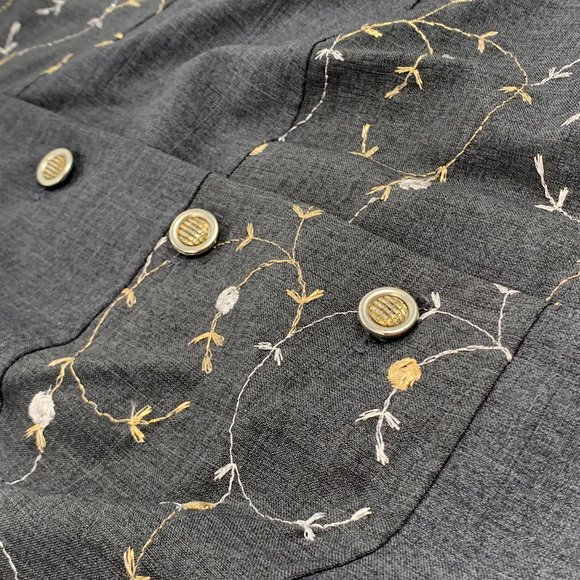 I.S.B. inc Vintage Gray Button Down Jacket 18W Shoulder Pads Beautiful Floral - Picture 8 of 14